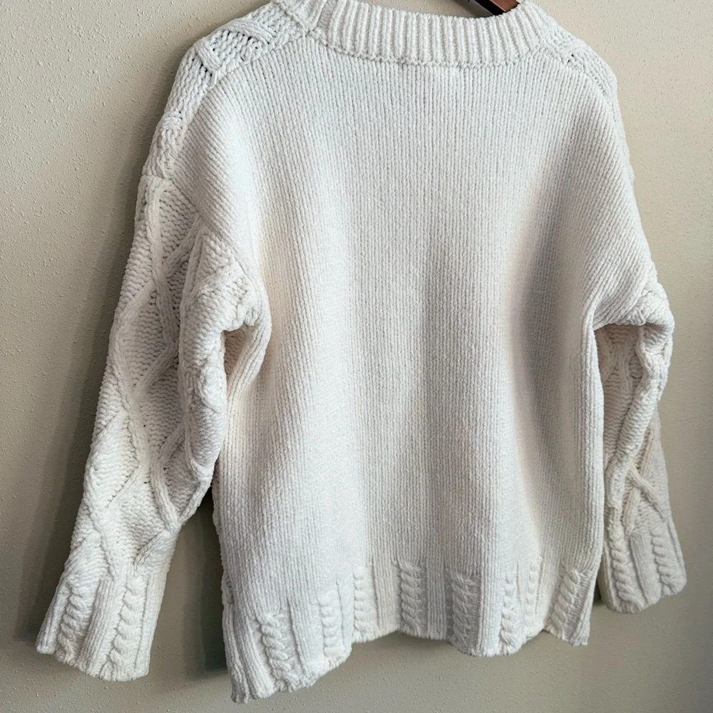 Indigo Soul Cream Cable Knit Sweater Small | Cozy Ivory Textured Pullover - Picture 6 of 8